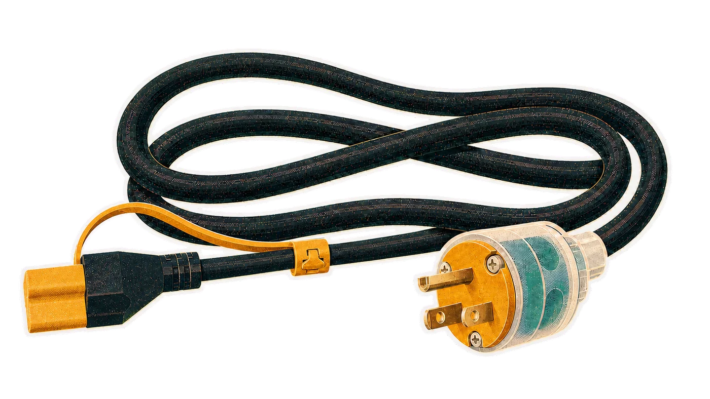 A homemade extension cord assembled with a lighted male plug and plug cover
